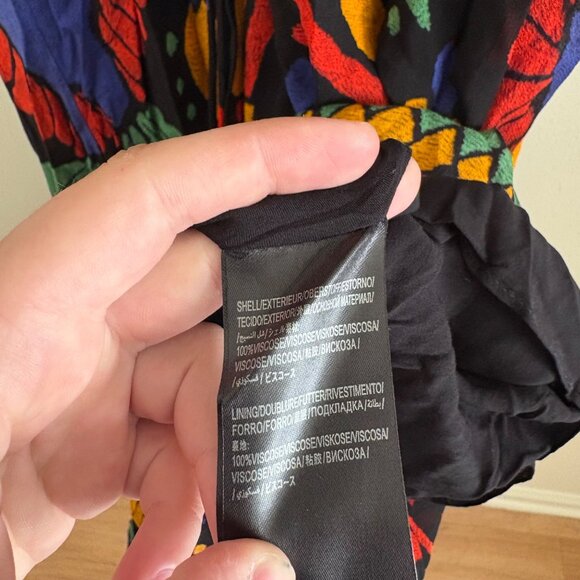 Farm Rio Georgette Long Sleeve Maxi Dress NWT Black Motif Women’s Size XS - Picture 12 of 12